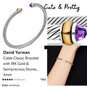 David Yurman Silver Cable Bracelet with Purple Stone